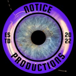 The Notice Productions logo. The words Notice Productions alongside Estd 2022 sit within a purple ring. Within this ring, there sits an eye.