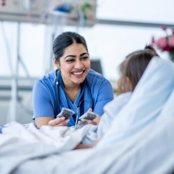Medical professional talking to patient