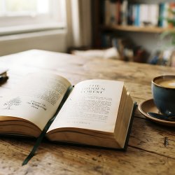 Open book with Coffee Cup