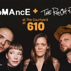 Concert poster for Flagship Romance and The Rough & Tumble performing Friday, August 21 at 7:00 PM at The Courtyard at 610 in Ridgway, Colorado