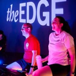 Participants taking part in an Active Campus Spin class
