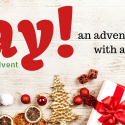 An image of wrapped Christmas gifts and decorations with the word Yay superimposed over them