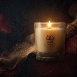autumn display of leaves and candles and apples