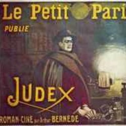 Part of the poster for the film Judex showing a mysterious man in a hat and cloak