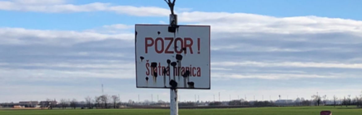 The word Pozor on a sign which means "attention" or "watch out!" in Slavic languages like Czech, Slovak, Slovenian, and Croatian