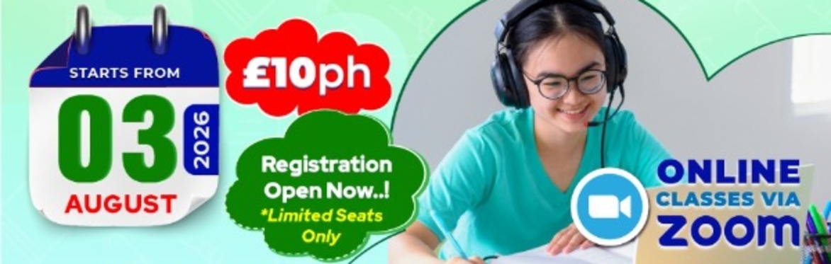 11+ SUMMER SCHOOL FOR YEAR 5 AUGUST 2026 @ ONLINE VIA ZOOM (75 HR LESSONS - FEES £10 PER HOUR)