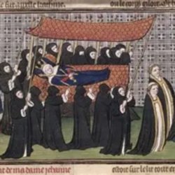 mediaeval painting of nuns carrying deceased in a procession led by priests