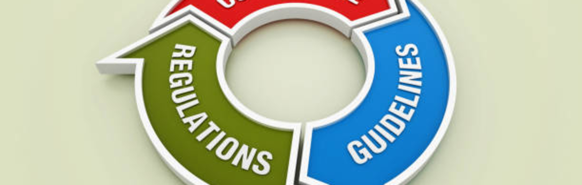 The words Compliance, Guidelines and Regulations within arrows completing a circle
