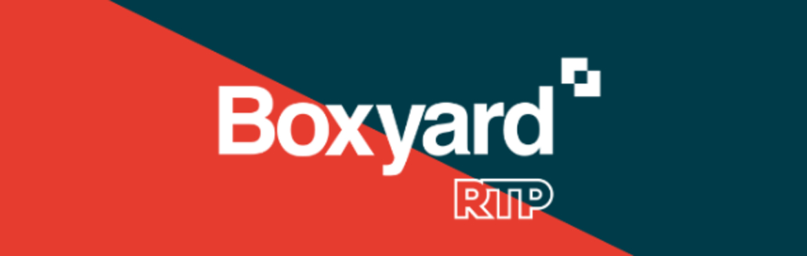 Boxyard logo on a red and navy blue background