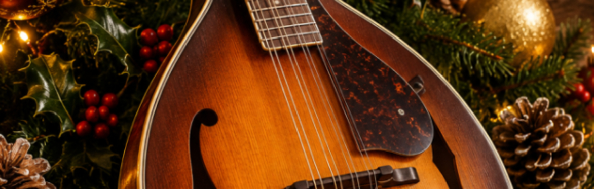 A Mandolin and Christmas Decorations