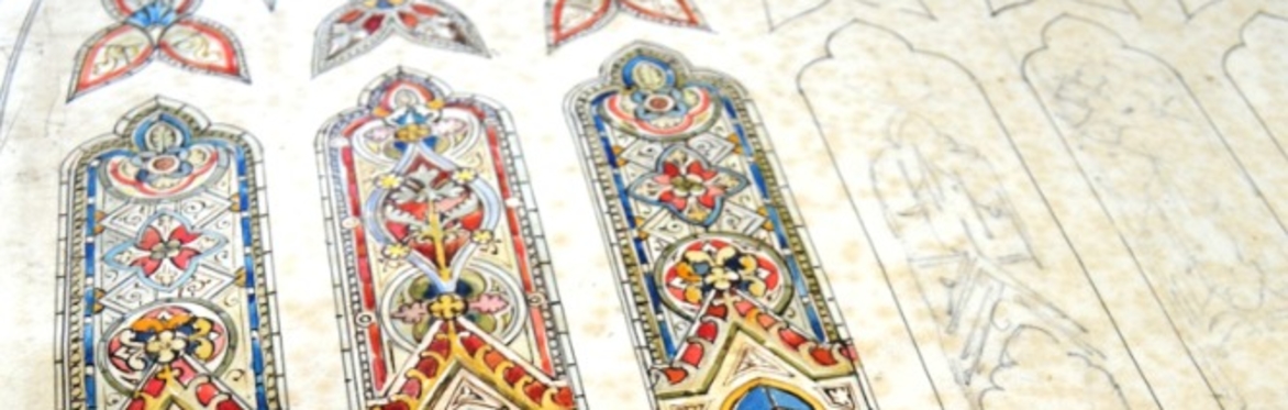 A drawing of a stained glass window design