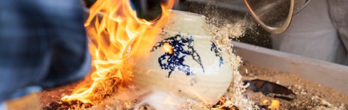Raku pot in the flames