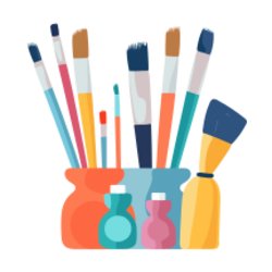 Pens and paintbrushes in pot