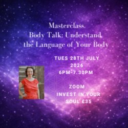Writing for Body Talk: understanding the language of your body & pic of Tracy Fance with purple/pink background