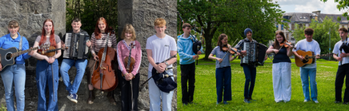 A group of musicians holding various instruments.