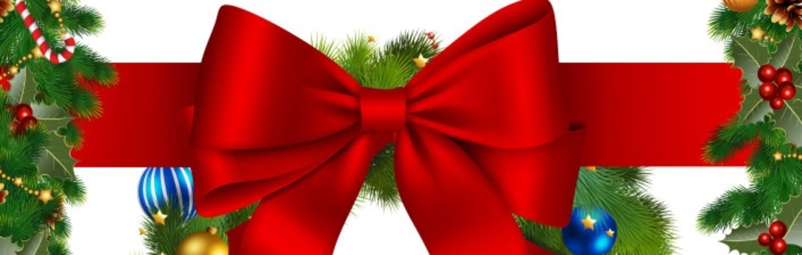 Red bow and Christmas greenery
