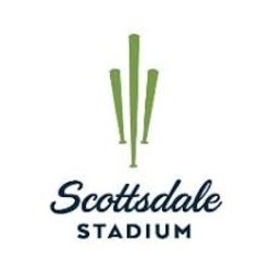 three baseball bats in the shape of a saguaro cactus with the words Scottsdale Stadium underneath