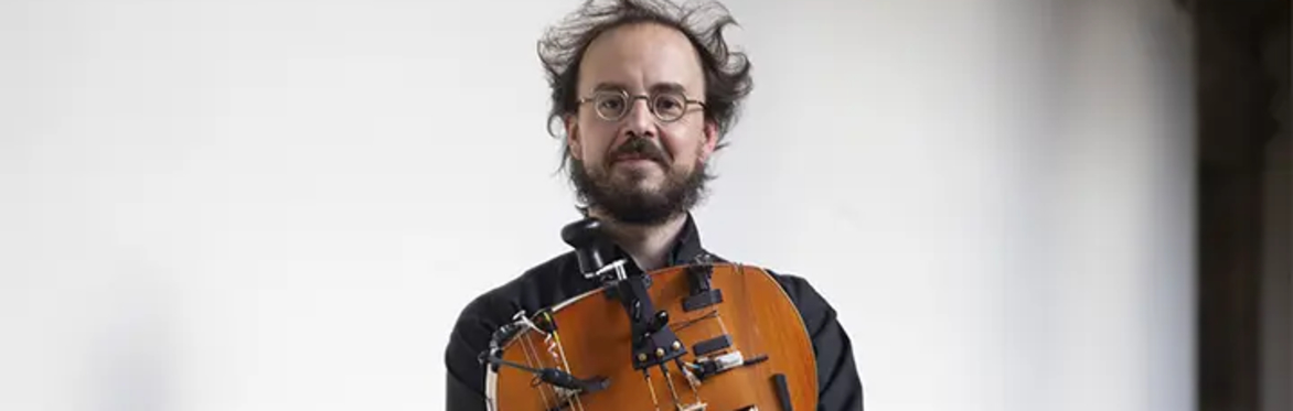 German Diaz with a hurdygurdy in hand