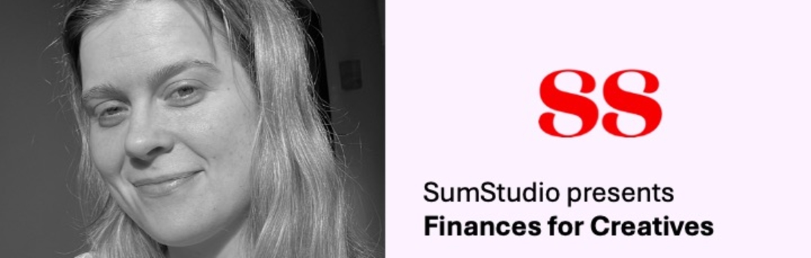 Image shows workshop leader Sara Schlatte of SumStudio - she is smiling. She has white skin and light hair. Next to her is the SumStudio logo two S's in red on a pink background.