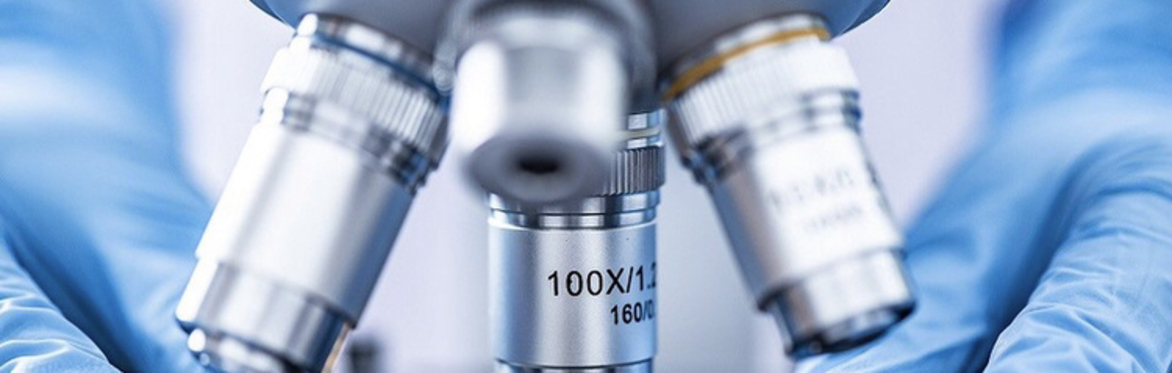 Microscope and gloved hands