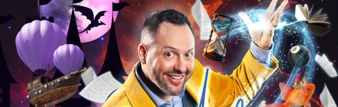 Marc Trudel stands with swirling magic paraphernalia