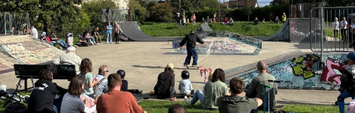 A skater on the ramps at the September 2024 Skate Jam