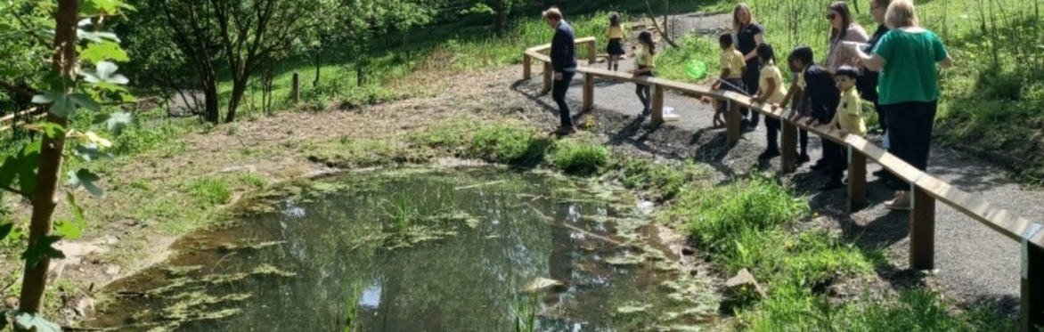 Pond with children looking over the fence