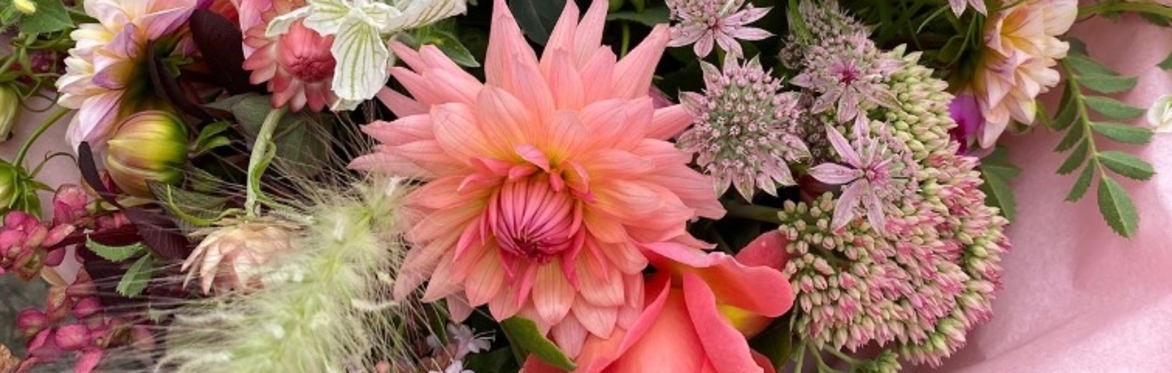 Arrange a hand tied bouquet with lots of dahlias