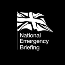 Black and white version of Union flag with the words National Emergency Briefing