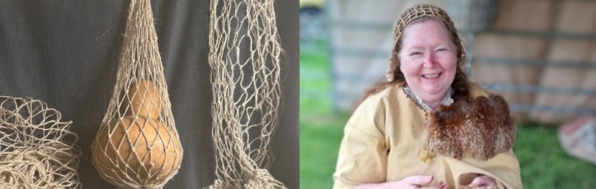 netted bags hang with gourds inside, and an image of course tutor Vanessa Bunton