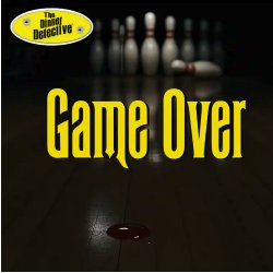 A dark, fiery cityscape with burning papers and an open briefcase. Large yellow text reads Dirty Money. The Dinner Detective logo appears in the top left corner.