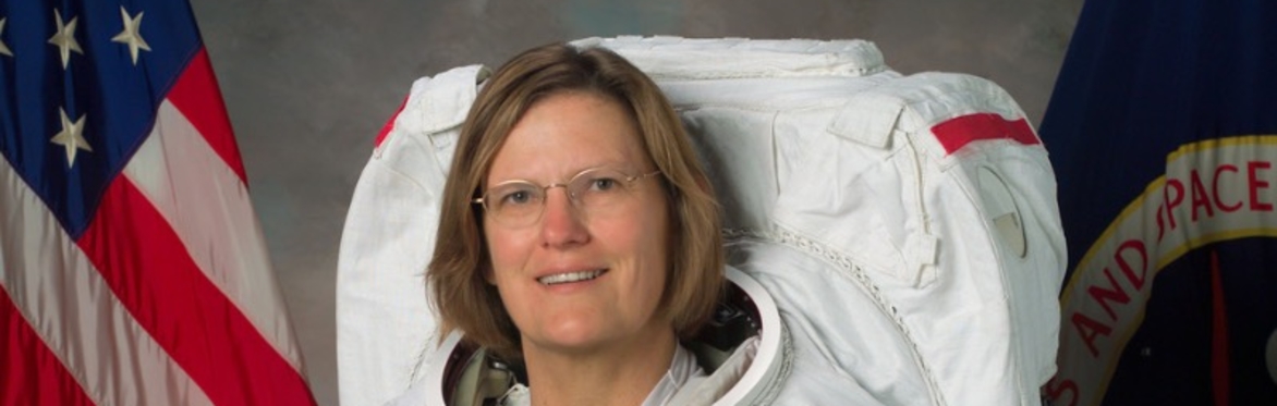 Dr Kathryn Sullivan's portrait in full space suit.
