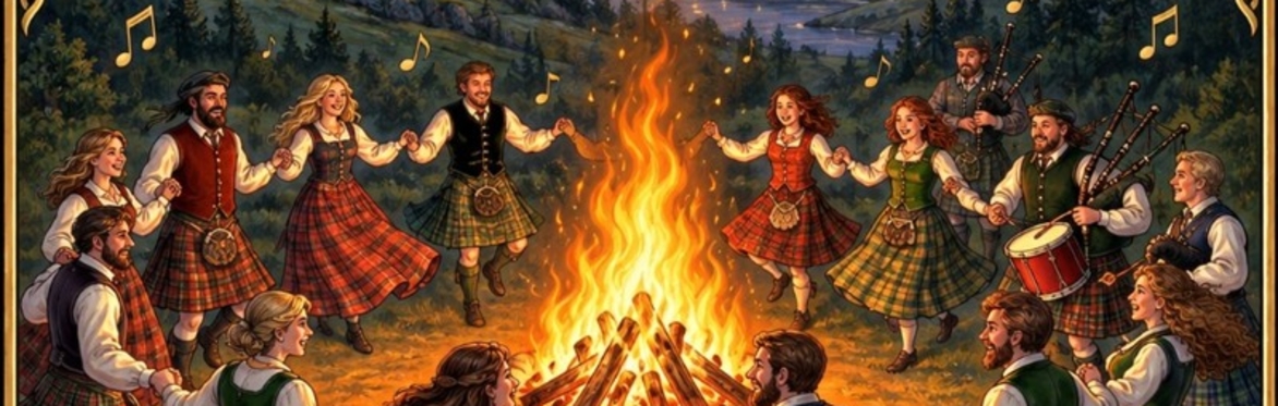 Scottish Dancers around a fire