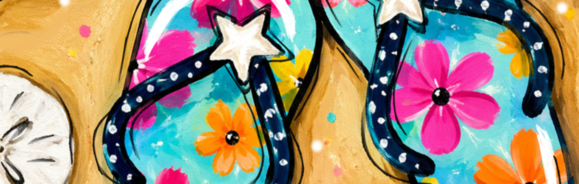 flip flops, summer, beach, ocean painting