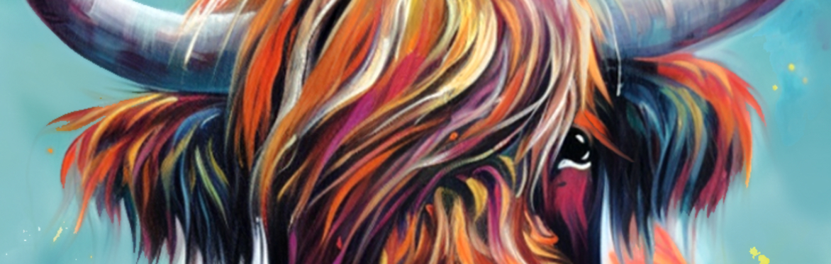 Canvas Class "Colorful Highland Cow"