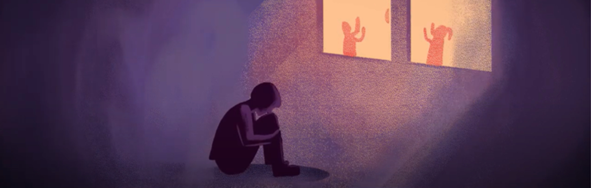 Child sitting outside in the dark