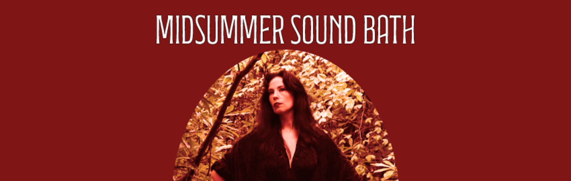 Midsummer Sound Bath: woman with dark hair stands in the forest
