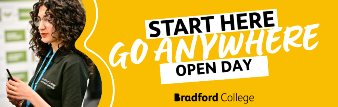 Promotional banner with the text “START HERE, GO ANYWHERE – Open Day” featuring a female student from Uniformed Public Services.
