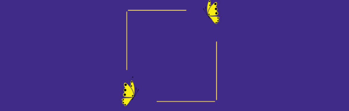 Purple rectangle FMA UK logo butterflies in the corners
