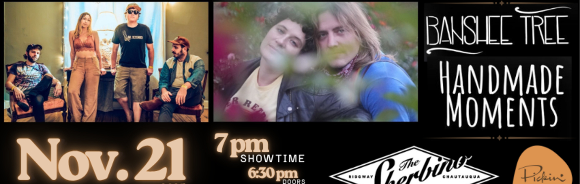 Banshee Tree and Handmade Moments Event Banner for 11.21.25 show at The Sherbino in Ridgway, CO