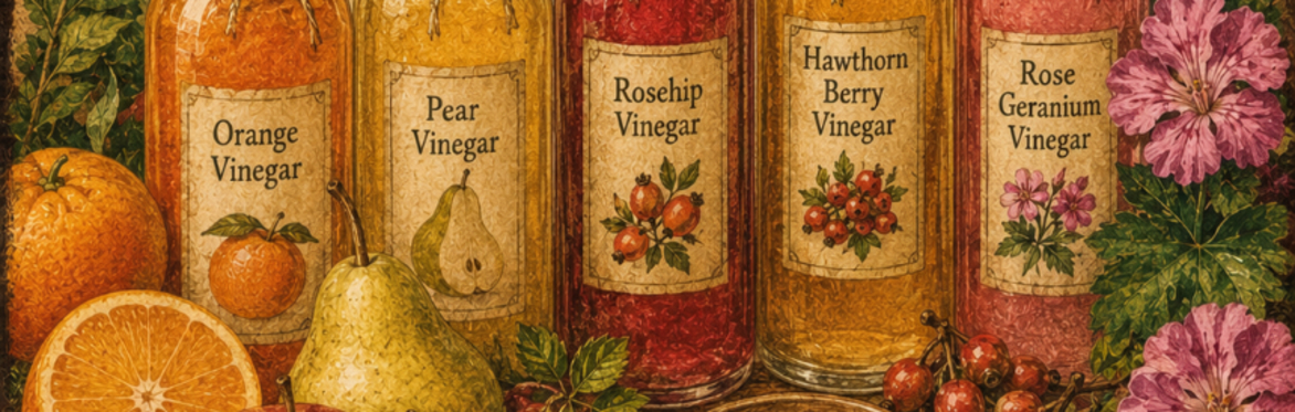 Bottles with living vinegars made from autumn produce
