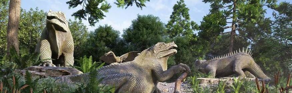 an image of three dinosaurs inside crystal palace park.