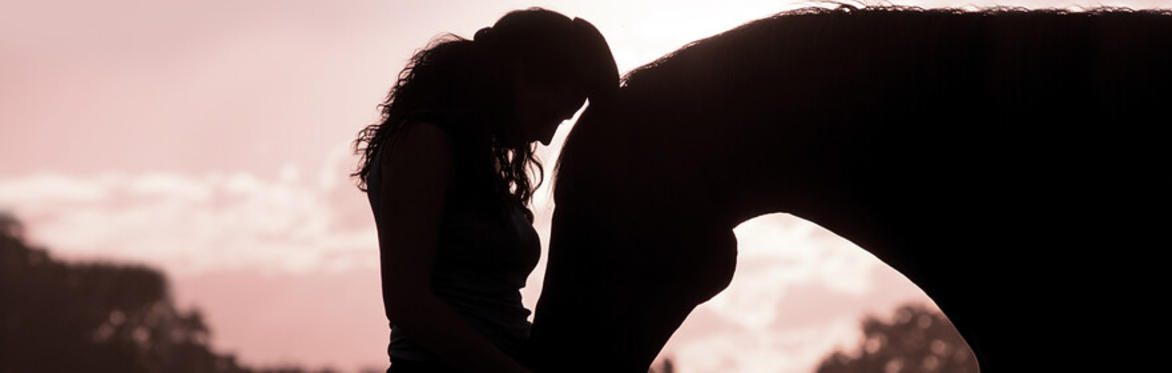 Images of a woman hugging a horse