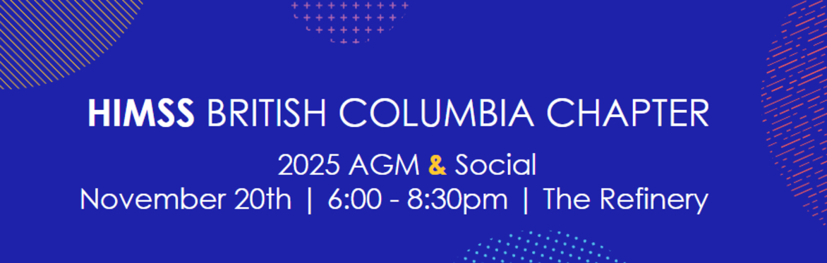 "Image of the text 'HIMSS British Columbia Chapter' in bold white font centered on a royal blue background. The simple design emphasizes the words, making them stand out clearly against the vibrant bl