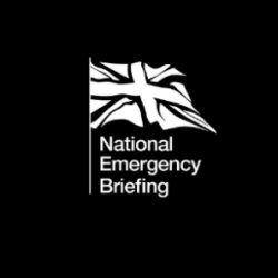 National Emergency Briefing Logo with black and white union jack flag