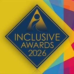 Inclusive Awards 2026 Logo layered on multi-coloured background