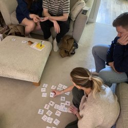 Pregnant birth teams in group antenatal course, preparing to give birth