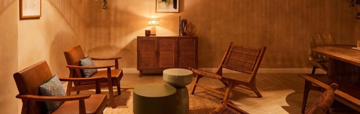 Spa relaxation lounge with chairs and table