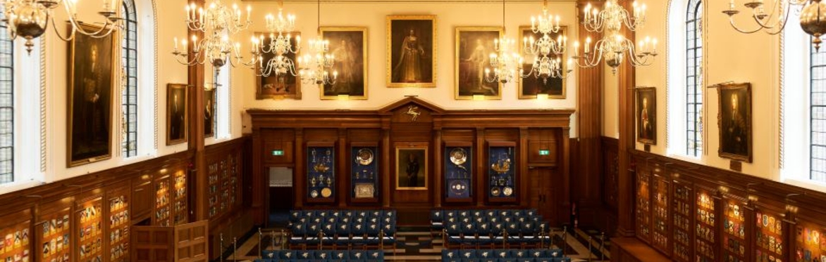 A birds eye shot of the Inner Temple Hall, set up for the Hilary Call Ceremony