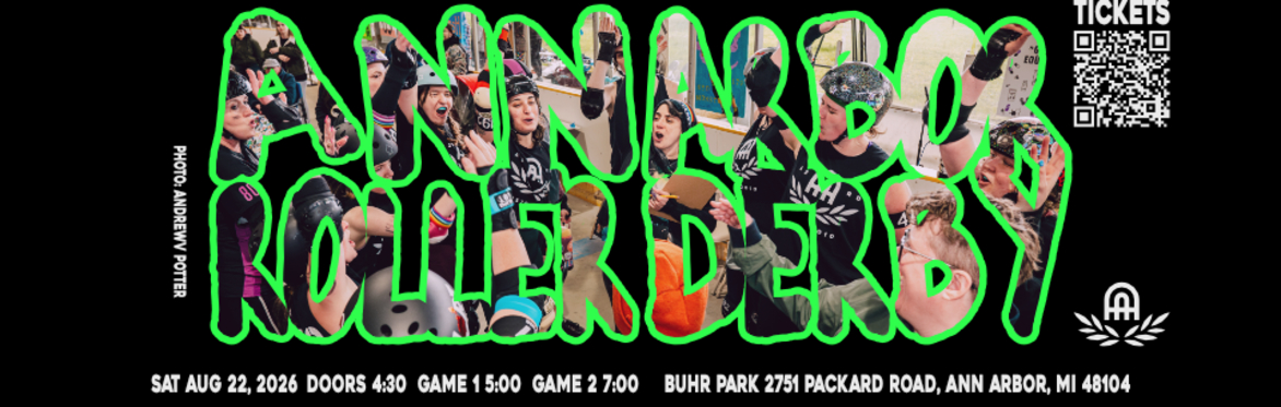 Ann Arbor Roller Derby bright green and cut out to reveal a team cheer